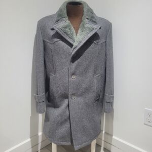 Wm H Leishman Men's Vintage Single Breasted Wool Winter Coat Size 44 Gray Lined